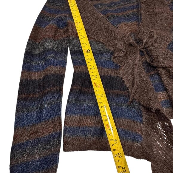 Y2K 90s Mohair Cardigan Sz.M Striped Ruffle Brown Whimsigoth Fairy Grunge Boho - Picture 8 of 14